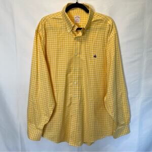 Brooks Brothers Men’s Yellow Plaid Button Down Cotton‎ Dress Shirt Size Large